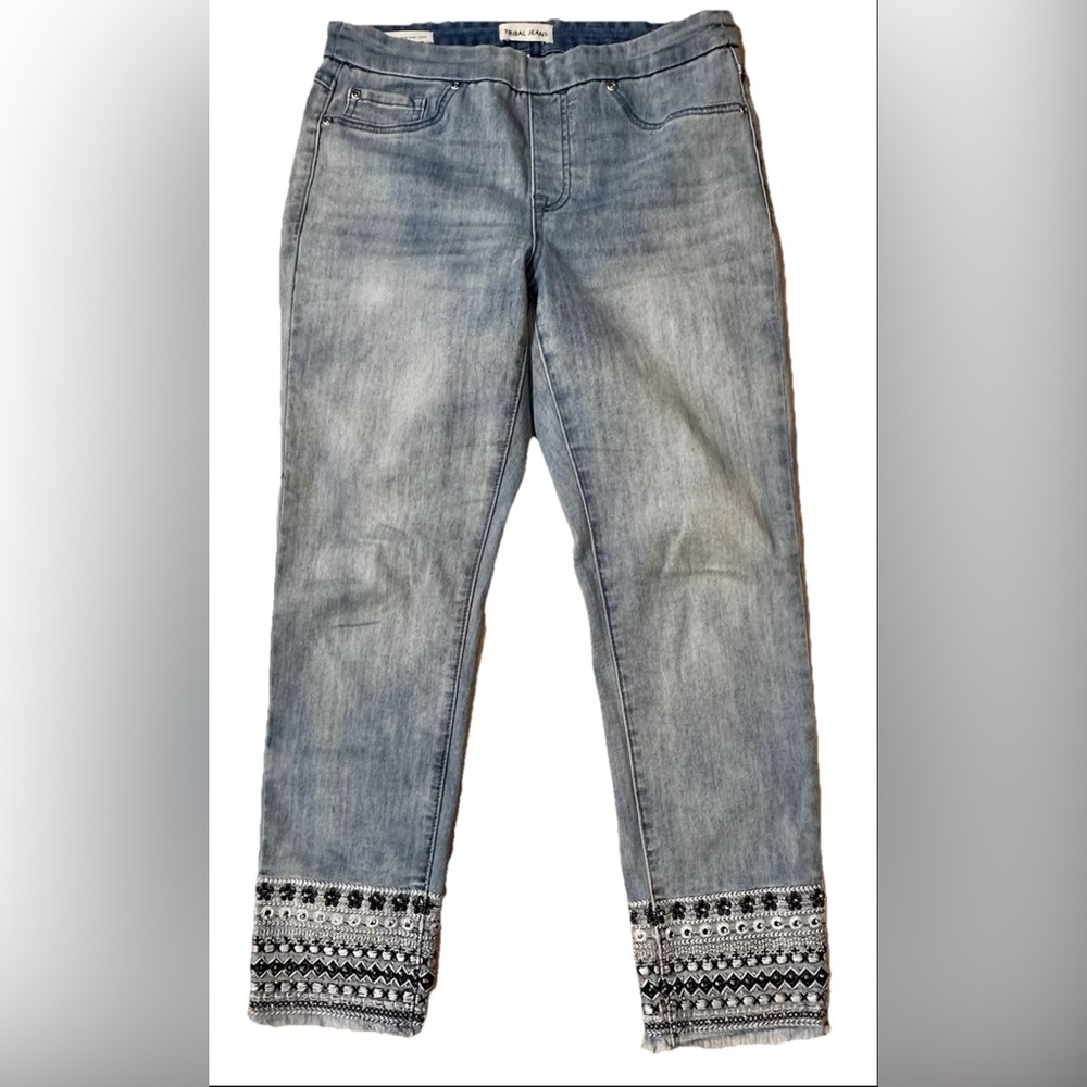 Tribal Jeans 6 Audrey Mid Rise Slim Crop Embellished Denim Boho Retro Y2K